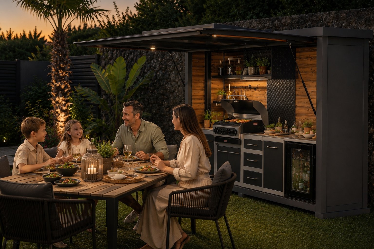 BBQDeluxe luxe buitenkeuken bij zonsondergang